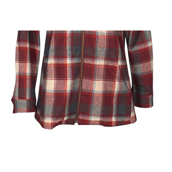 Pendleton Zip Up Hoodie Jacket Red Size Petite Small Plaid Wool Pockets Layering - Picture 5 of 8
